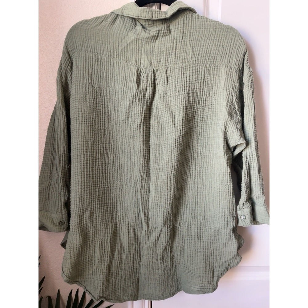 Kona Sol Sage Green Gauze Button Down Shirt Size L Oversized Beach Cover Up - Picture 5 of 5